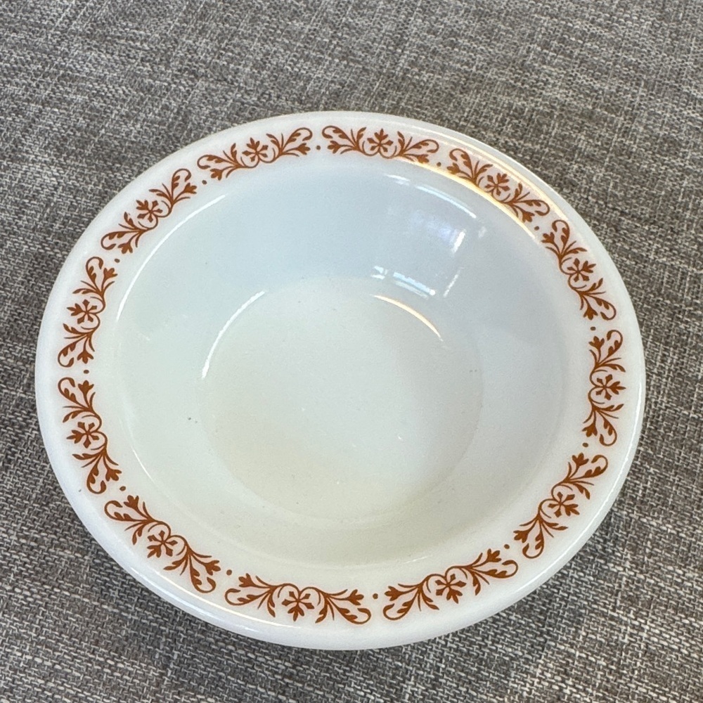 Pyrex White Bowl with Brown Floral Design